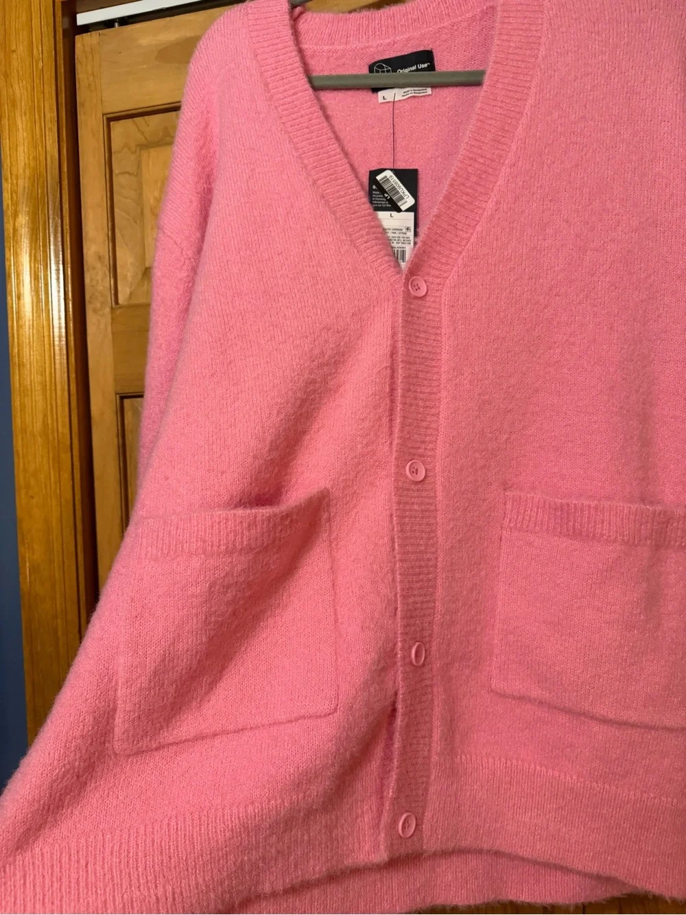 Original Use Soft Pink Women's V-Neck Cardigan with Pockets